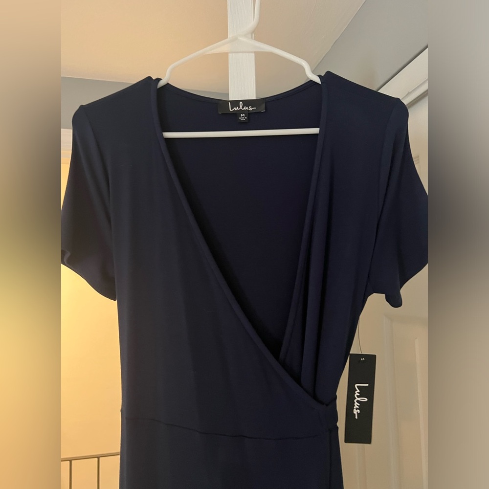 LuLus Navy Blue Maxi Wrap Dress
